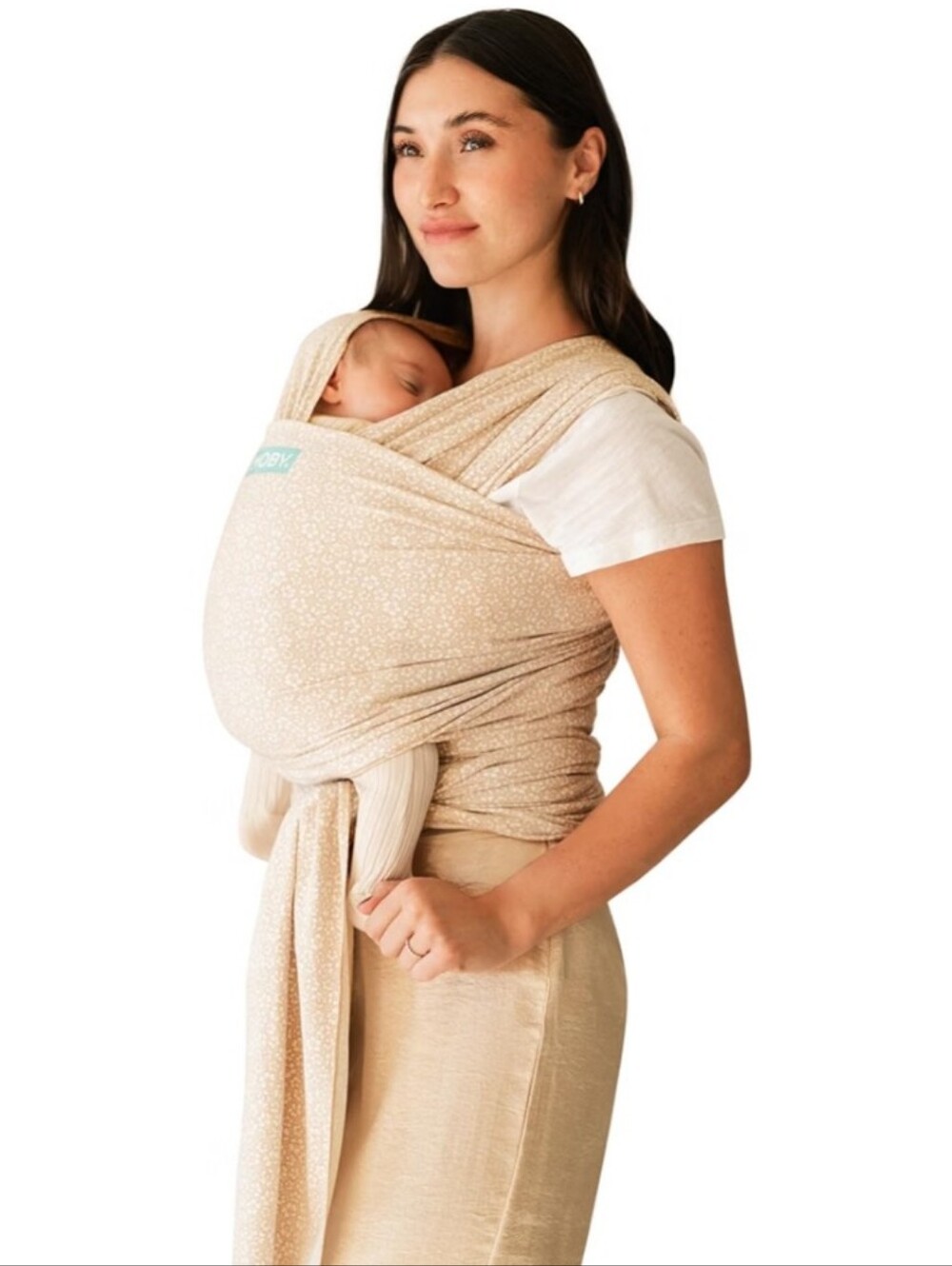 MOBY Floral Wrap - Beige and White. Lightweight and adjustable. New with Box
